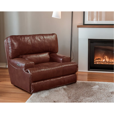 50" Wide Genuine Leather Power Recliner by Red Barrel Studio