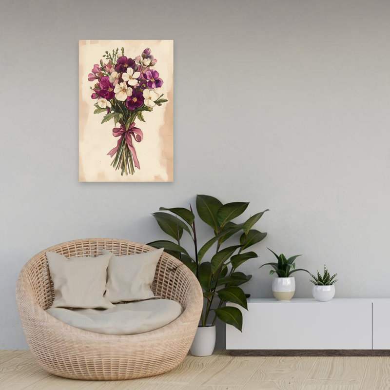 «Tied With Ribbon - Vintage Floral Bouquet», art rétro, H 24 po x l 16 po