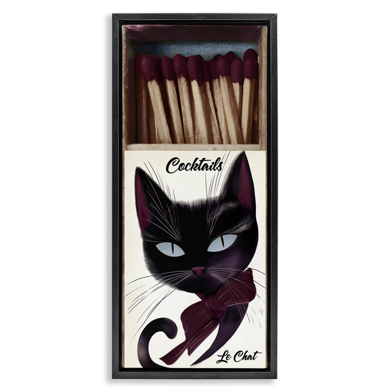 Cadre flottant pour chat rétro, par Annabelle Hall, H 25 po x l 11 po, Cadre flottant noir de jais