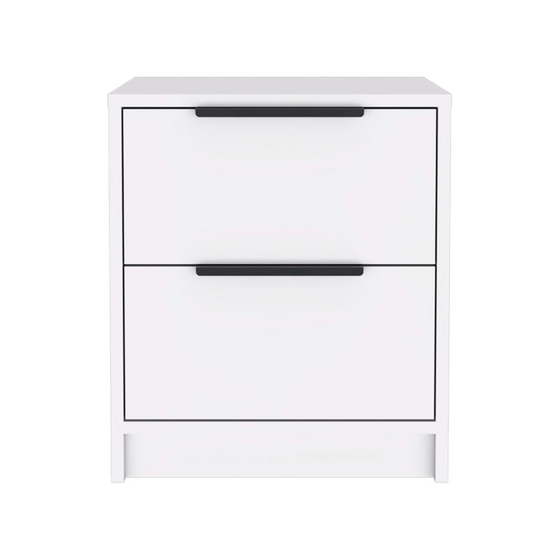 Table de chevet moderne H 19 po, deux tiroirs, blanc, Blanc