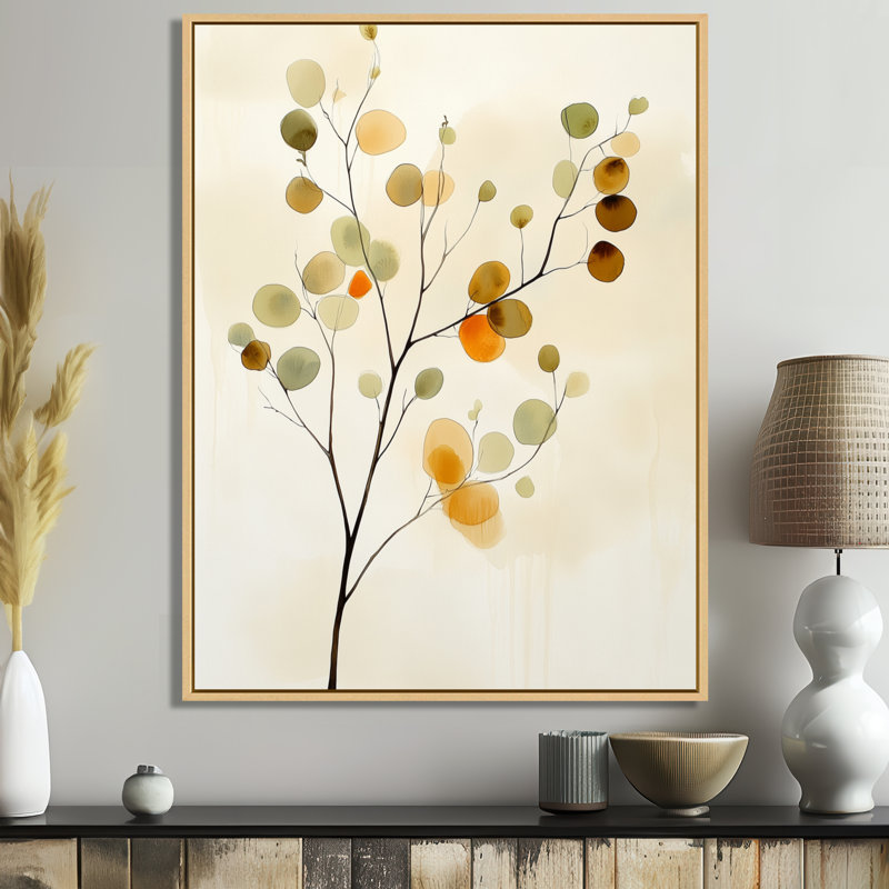 Branche de Sage Coin - Tableau botanique encadré sur toile, H 32 po x l 24 po, Cadre naturel flottant