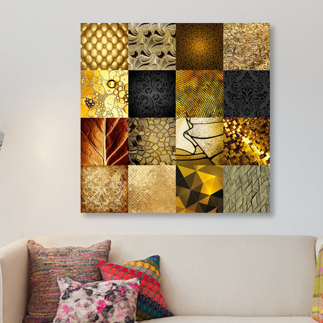 «Decorative Tiles Series: Gold», impression sur toile, H 12 po x l 12 po x P 0,75 po, Toile tendue, Pas de tapis
