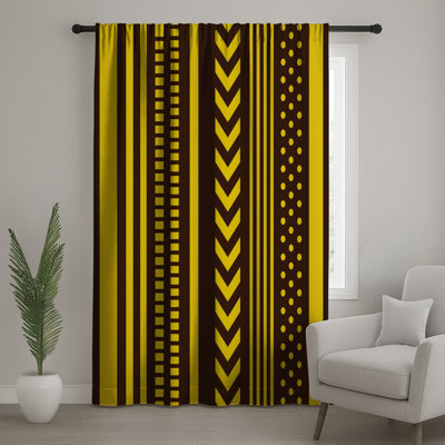 Yellow Brown Stripes Window Curtains, Chevron Sheer & Blockout Curtains - 1 Panel