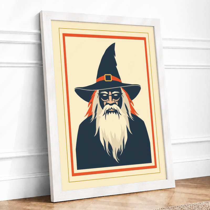 Bearded Wizard Art Deco - Framed Print, A1 - 84.1 x 59.4 cm, White