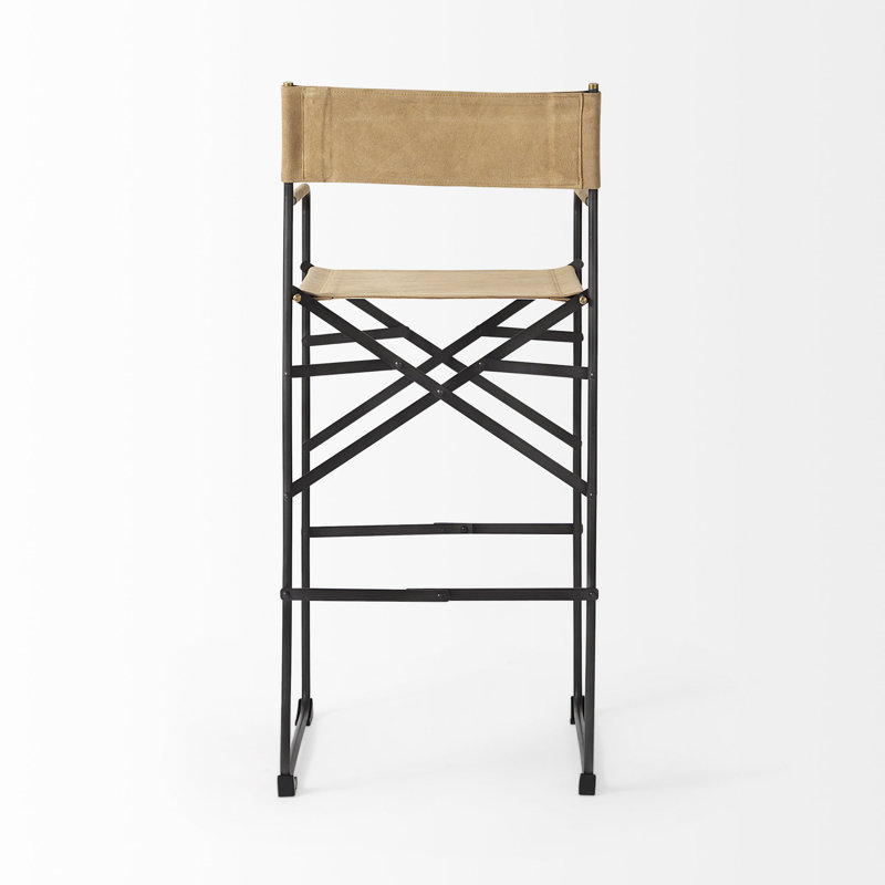 Director's Light Brown Leather & Matte Black Metal Bar Stool