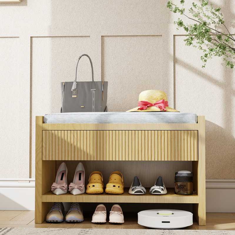 Banc de rangement rembourré pour chaussures, Natural Wood