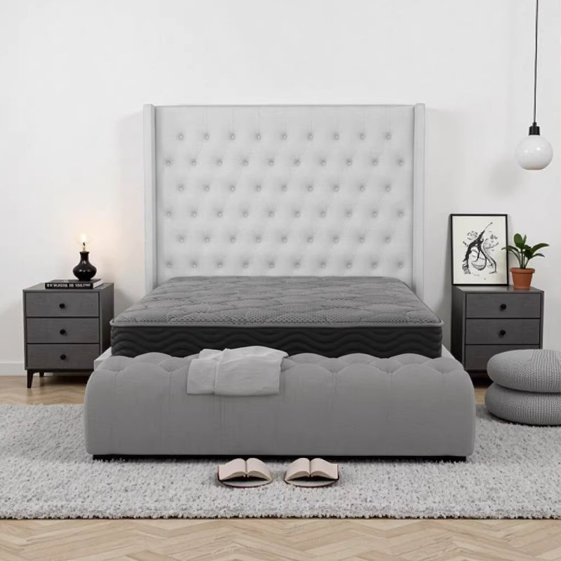 CS Hybrid Pocket Coil 8" Twin Mattress - Firm Support with Knitted Top Panel, Black & Gray, Twin