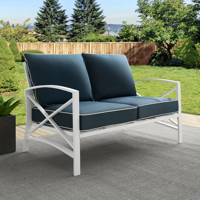 Causeuse avec coussins Mosier, Bleu marine, Blanc