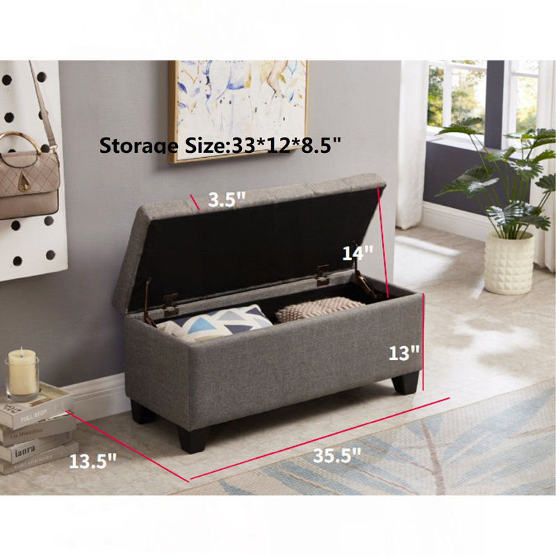 Upholstered Storage Rectangular Bench For Entryway Bench, Light Gray