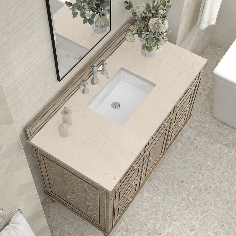 Lorelai 48'' W Single Vanity, Whitewashed Oak, Carrara White Marble, 8" Widespread