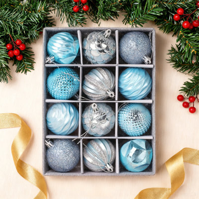 Boules d'arbre de Noël festives, décorations suspendues 6 cm (ensemble de 12 pièces) - Plastique incassable pour décoration intérieure des Fêtes