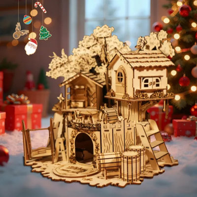 Forest Tree House 3D Wooden Puzzle Model Kit, DIY Handmade Craft Decor for Birthday & Christmas