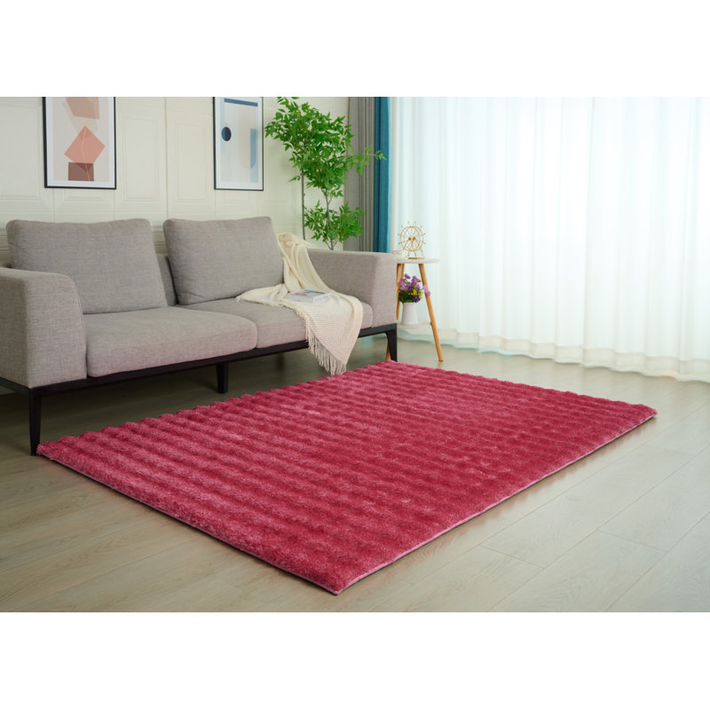 Tapis rose tissé à la main à motif moderne Sunny Collection, Rectangulaire 8 pi x 10 pi