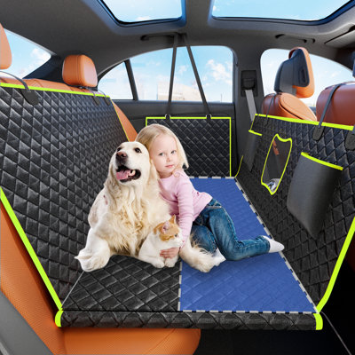 Back Seat Extender For Dogs With Detachable Hard Bottom,Waterproof Dog Car Seat Cover Holds 400Lbs With Mesh Window, Large Size,Green