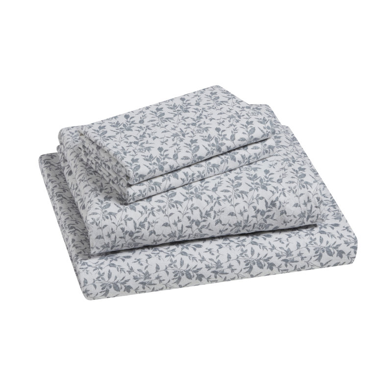 Ensemble de draps 100% coton Flora, Gris, Ensemble de draps pour lit double + 1 drap-housse 