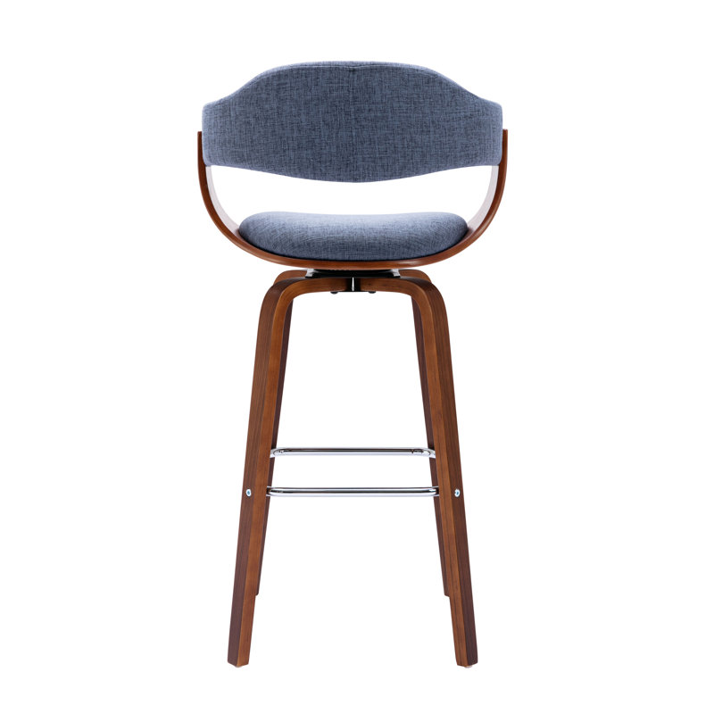 Fish 72cm Swivel Fabric Mid-Century Bar Stool, Blue