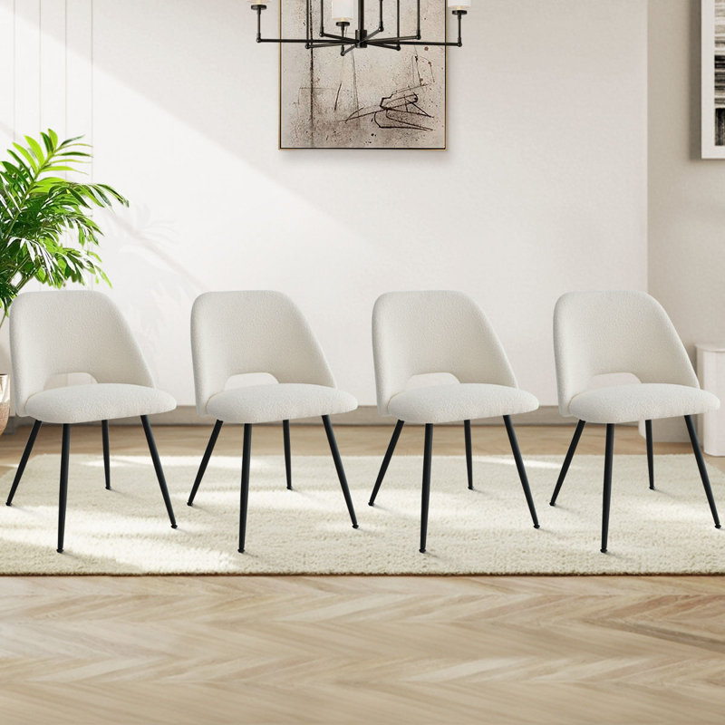 Benjamil Fabric Upholstered Open Back Dining Chair (Set of 4), Boucle Ivory
