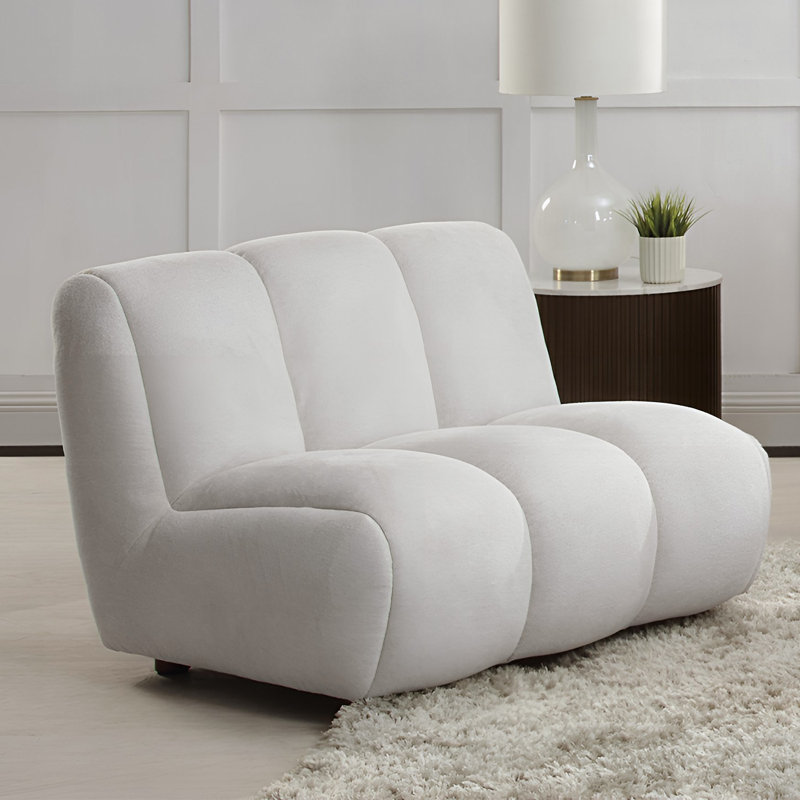 Fauteuil d'appoint sans accoudoirs en lin et bois blanc ivoire