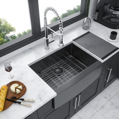 27 Gunmetal Black Farmhouse Sink - 27*21*10 Inch Kitchen Sink Stainless Steel 16 Gauge Apron Front Kitchen Sink