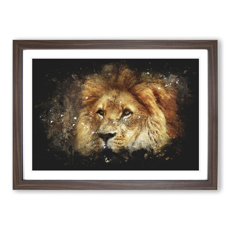 Lion Vol.6 - Picture Frame Graphic Art, 65cm H x 90cm W x 2cm D, Walnut Framed