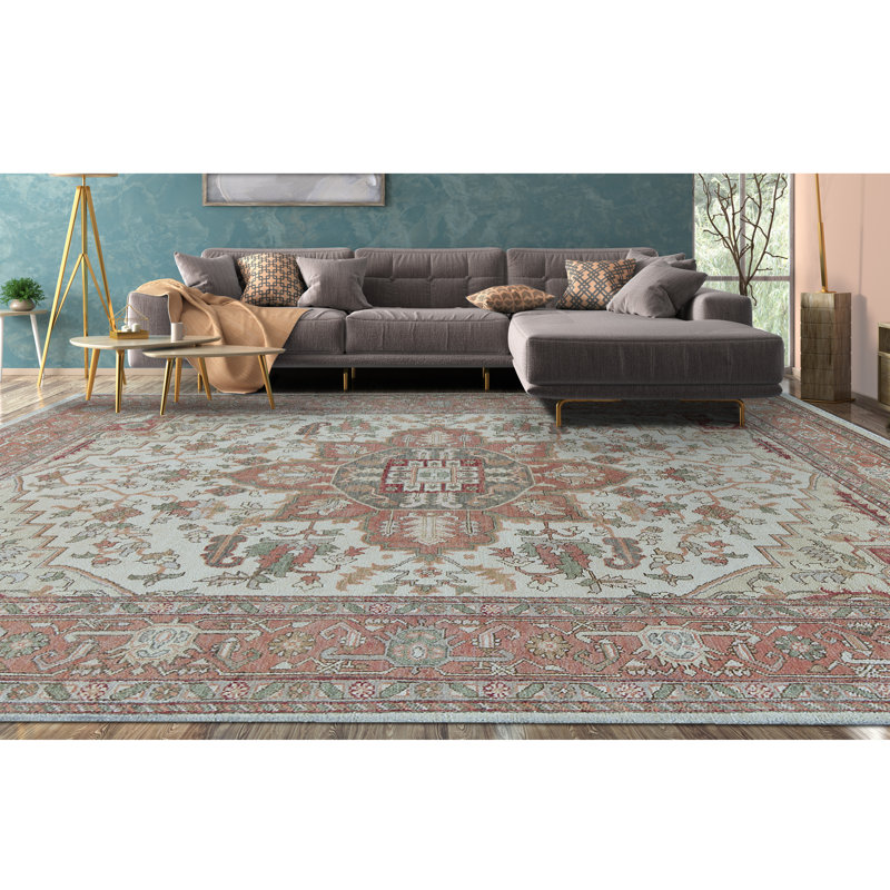 Wool Oriental Area Rug in Beige/Rust