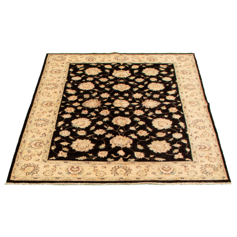 Tapis décoratif en laine noué à la main de conception unique 5 pi 2 po x 7 pi 7 po Ivoire