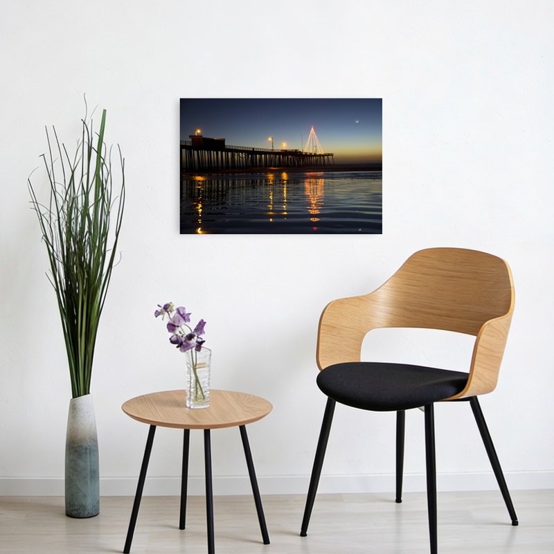 Coastal Christmas Pier Reflections Peaceful Serene Tranquil Christmas Tree Coastal Wall Art Print 1 Piece Wrapped Canvas Wall Art