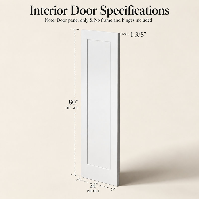 Panneau de porte intérieure Shaker 1 panneau de 80 pouces en MDF à âme pleine apprêté blanc, non percé, 24 po x 80 po