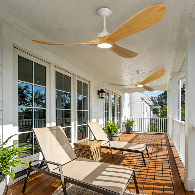 Ceiling Fans With Lights, Large Size Solid Wood Ceiling Fan with Remote Control and DC Motor, Ceiling Fan with Light and 3 Blades, Indoor Outdoor Ceiling Fans for Patios, Bedroom