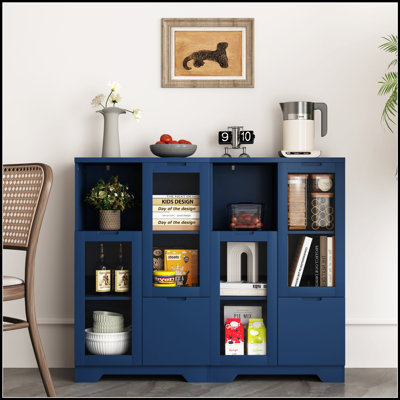 Stylish Wooden Floor Cabinet with 2 Glass Doors and 2 Storage Spaces, Perfect for Modern and Elegant Home Decor. by Latitude Run