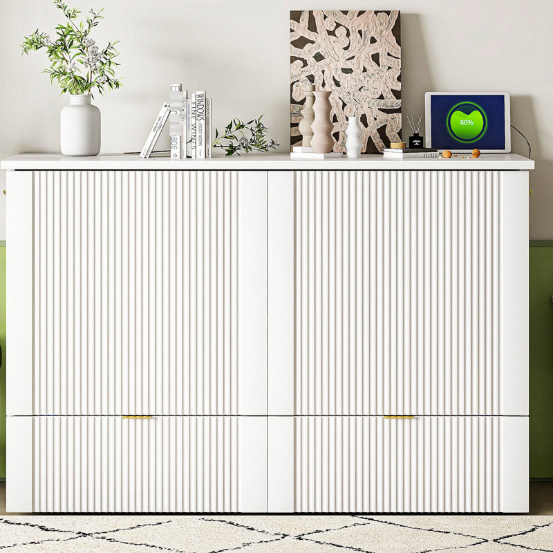 Lit double avec tiroir et douilles - Économie d'espace pour le bureau personnel, la chambre d'amis, la structure de poulie blanche dans le tiroir et les salles polyvalentes