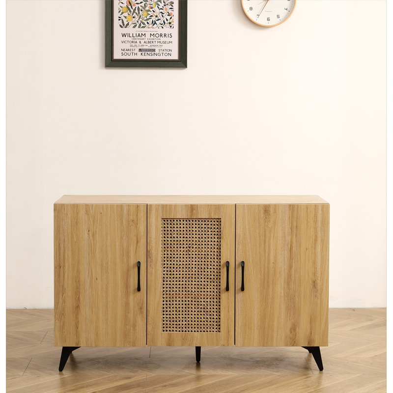 Storage Console Table with Rattan Door