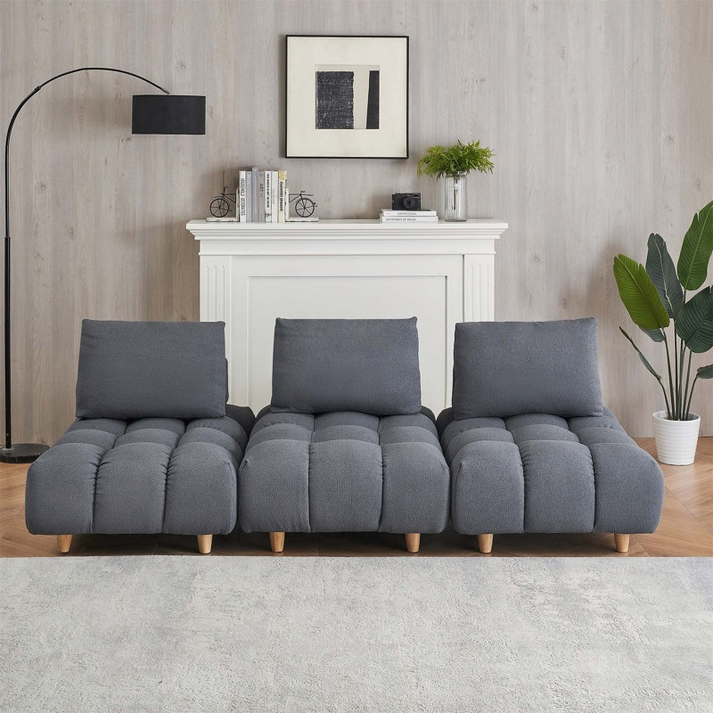 Upholstered Large Sofa, Gray, 3, 29.5" H x 90" W x 40.2" D