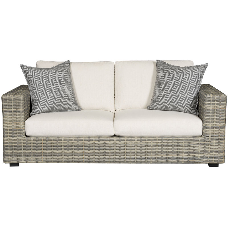 Michael Weiss Montclair 76" Wide Outdoor Rectangle Patio Sofa with Cushions, Trippy Coconut