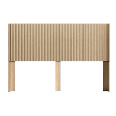 King Size Wall Mounted Fluted Panel Wingback Wood Headboard In Natural Oak - Modern Style, Elegant Real Look, Contemporary 3D Carving, Versatile For Different Beds, Simple Assembly Headboard,