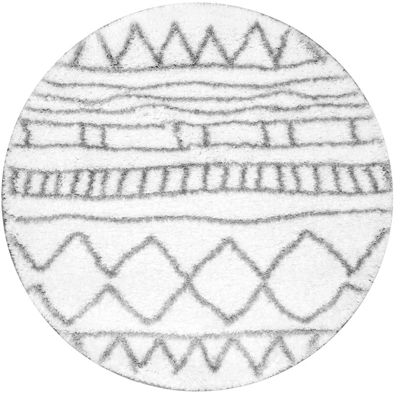 Tapis gris / blanc à motif géométrique Kajuan, Rond 5 pi 3 po