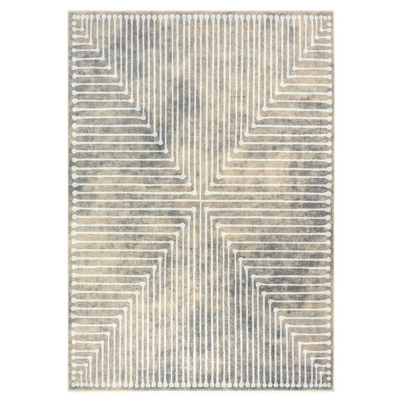 GLN Rugs Contemporary Collection - Machine Washable Modern Area Rug, Contemporary Washable Rug, Non Slip Area Rug, Abstract Living Room Rug, Bedroom Rug, Bathroom Rug (Beige Rug)