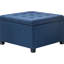 Repose-pieds de rangement capitonné en tissu avec couvercle de siège rabattable, charnière en métal et structure stable en bois d'eucalyptus pour le salon, l'entrée ou la chambre à coucher, bleu