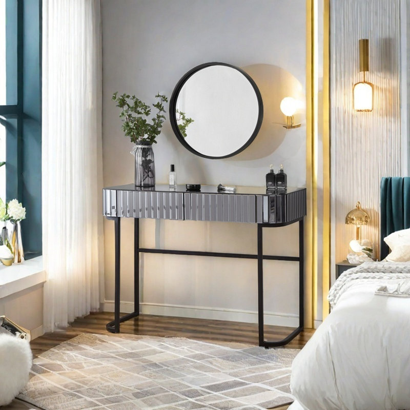 Mirrored Makeup Vanity, Gray/Black