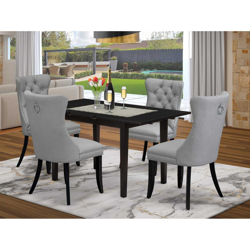 6088F1ABD43B477296333BB99EAF1468 Ensemble de table de cuisine 5 pièces comprenant une table de salle à manger rectangulaire avec rallonge amovible et 4 chaises Parson, noir