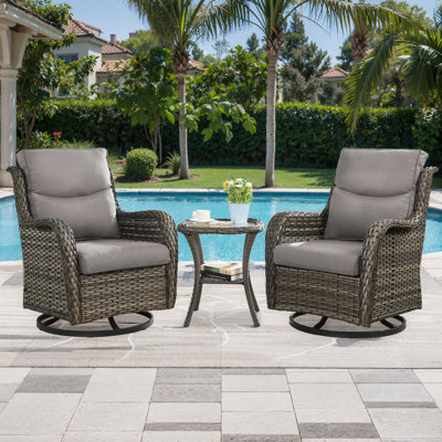 Outdoor Wicker Swivel Glider Chairs Set With 5" Cushions And Side Table