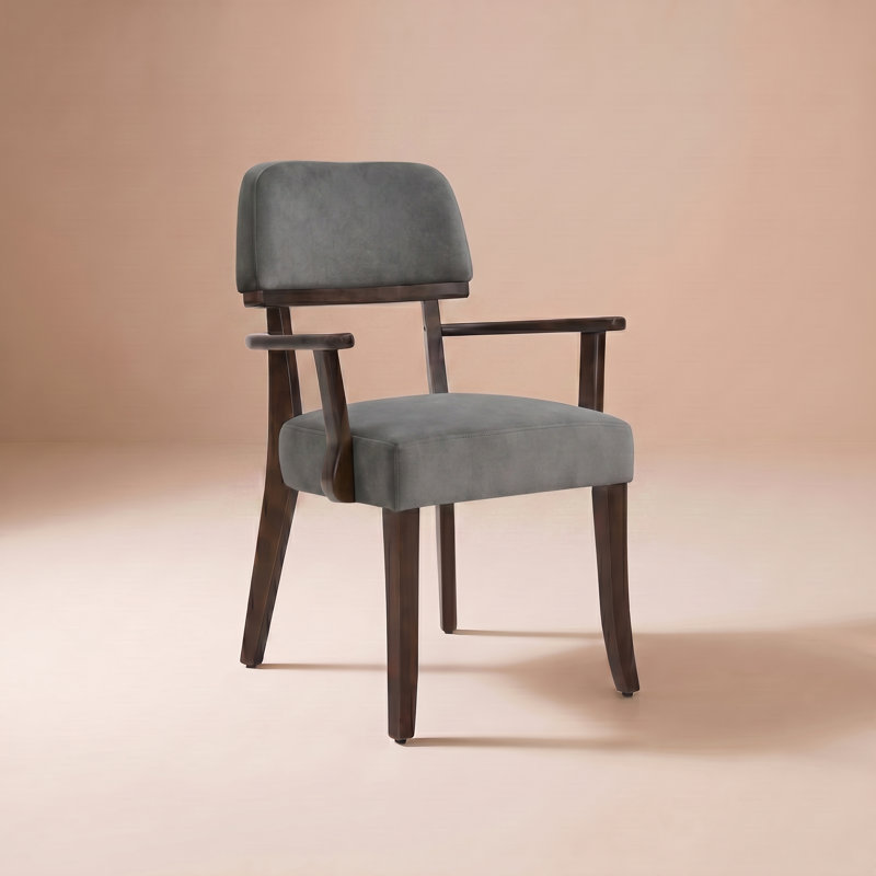 Modern Upholstered Solid Wood Dining Chair With Arms, Dark Gray Velvet