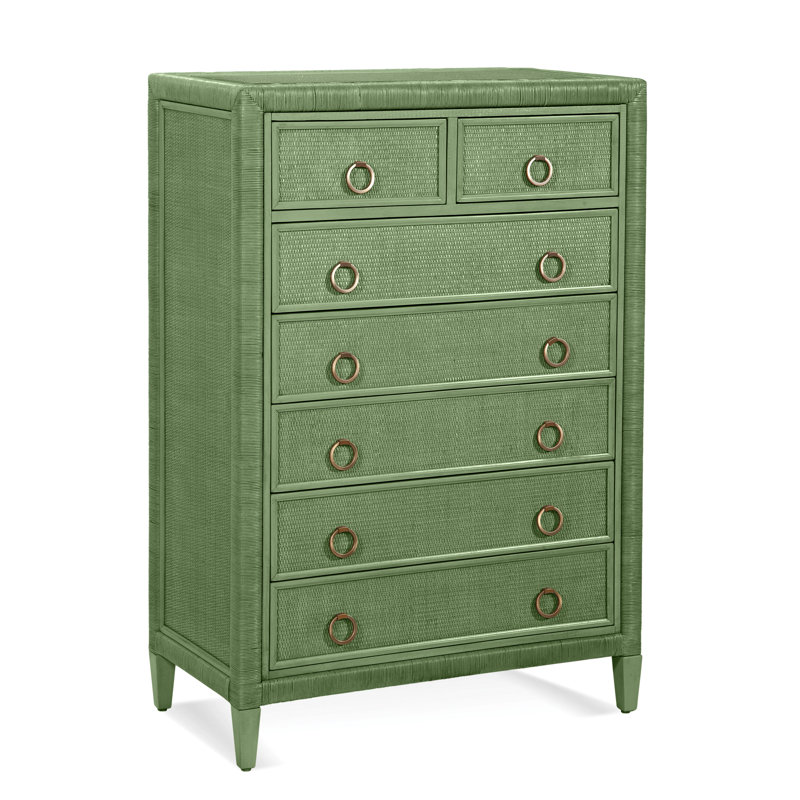 Sabal Bay 7 Drawer Wicker Chest, Willow, Satin Brass