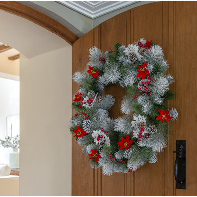 Decorative Collection 30" Snowy Wreath with Cones & Berries