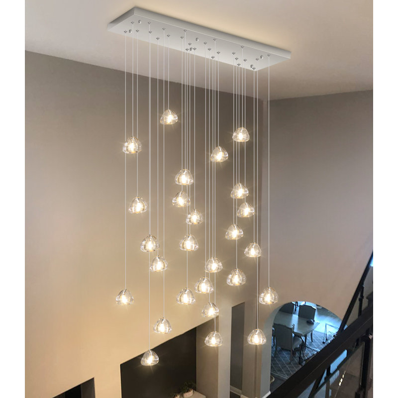 26-lights Rectangular Crystal Chandeliers Led Dimmable Light, Brushed Nickel