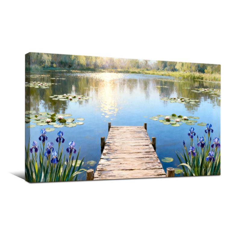 Plantes et fleurs Serene Lake Dock avec nénuphars et iris, H 16 po x l 32 po