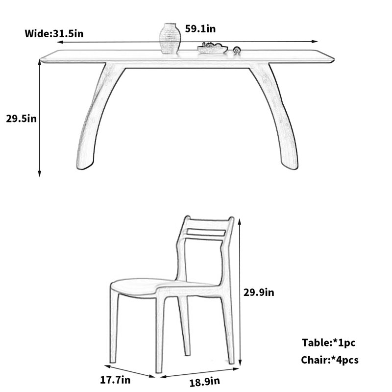 Ensemble de salle à manger 5 pièces, H 29,5 po x L 59,1 po x l 31,5 po