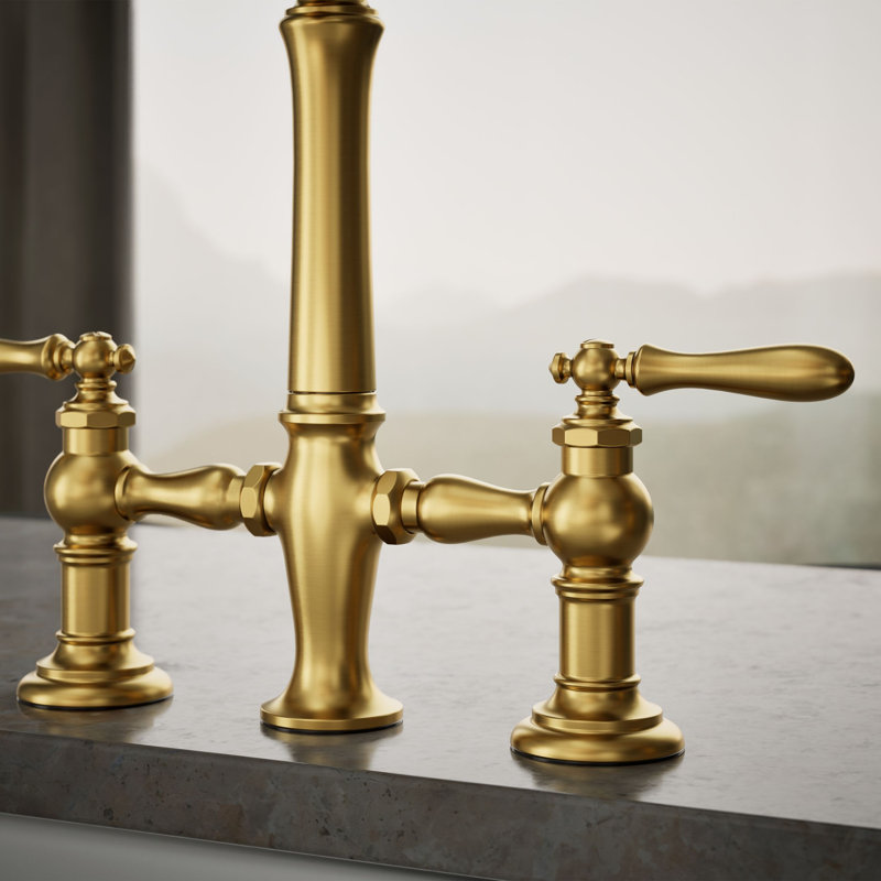 Artifacts Bridge Faucet, Lever Handle, Vibrant Brushed Moderne Brass