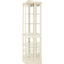 Élégante vitrine en verre, couronne, tablettes réglables, blanc, motif floral arqué en porcelaine spacieuse, éclairage doux, collection de livres
