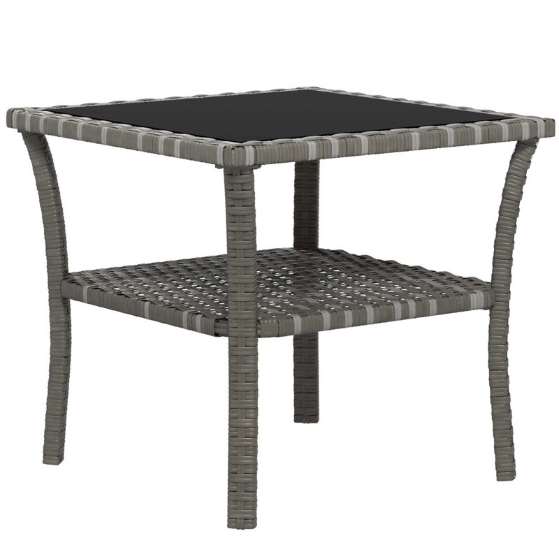 Table d'appoint en rotin Outsunny, table de bout d'extérieur avec tablette de rangement, cadre carré en aluminium, table basse avec plateau en verre trempé, sable
